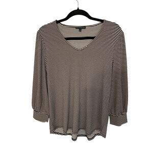 Adrianna Papell Women Medium Blouse Striped Cream Black LongSleeve VNeck Stretch